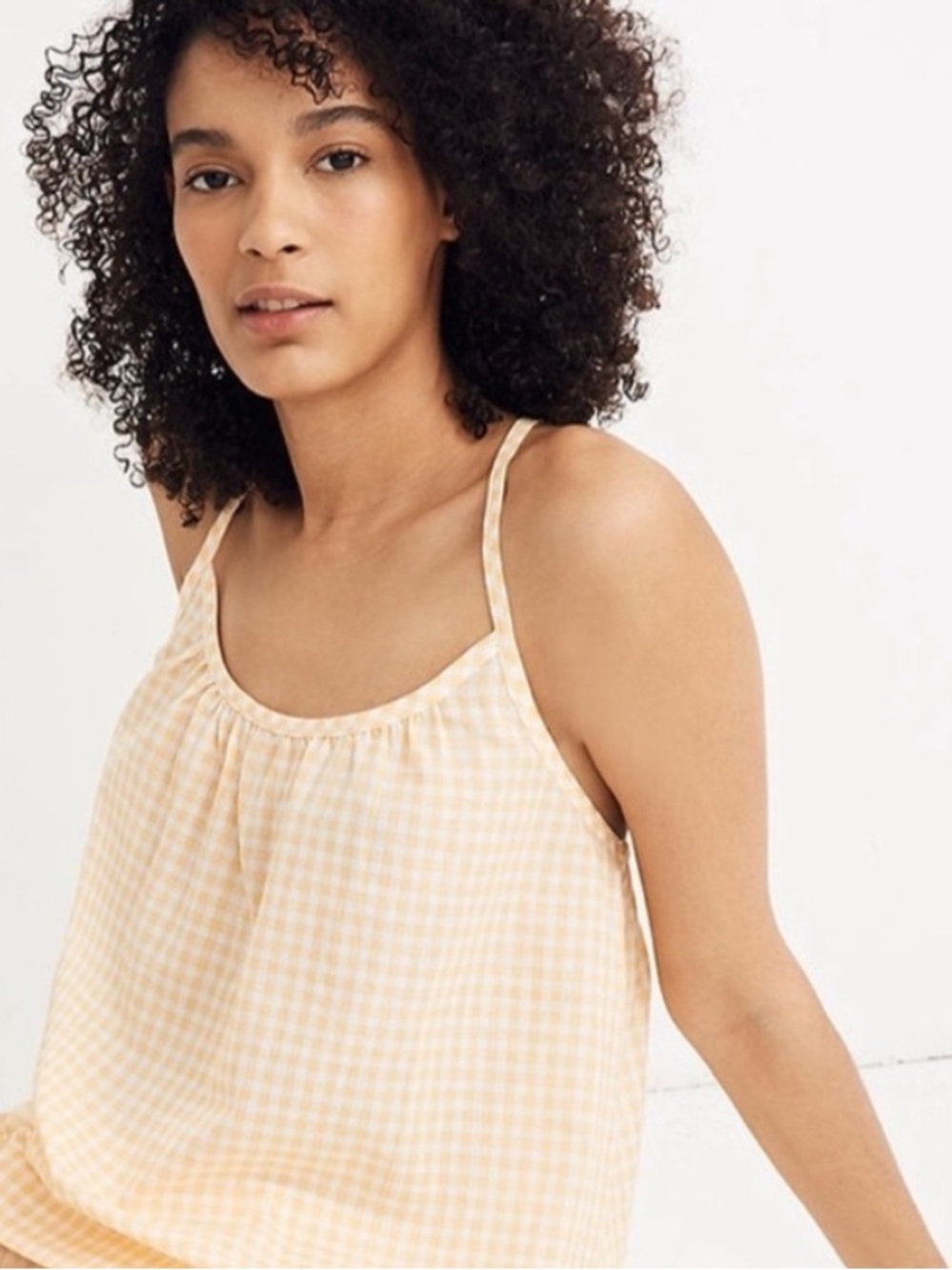 Madewell Gathered Pajama Cami Top Saffron Gingham Yellow Tank PJ Tank